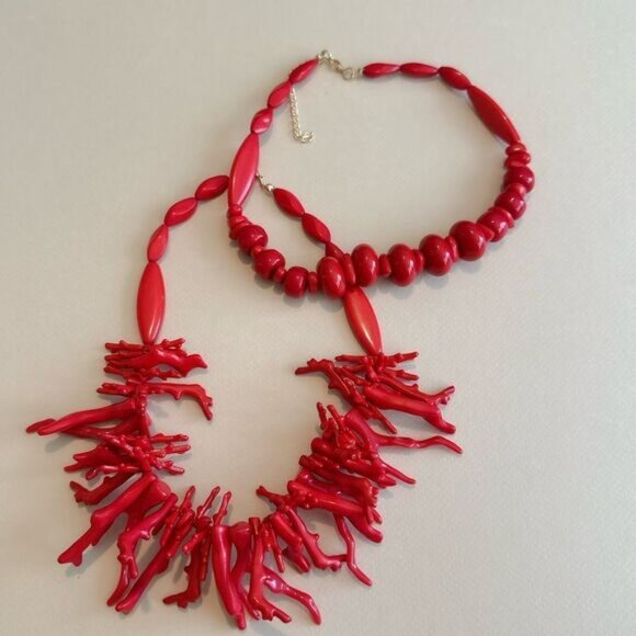 Red Coral Statement Necklace N1494 - Picture 4 of 6